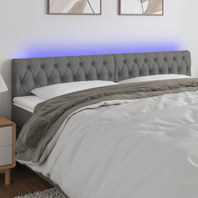 vidaXL Tăblie de pat cu LED, gri &amp;icirc;nchis, 200x7x78/88 cm, textil foto