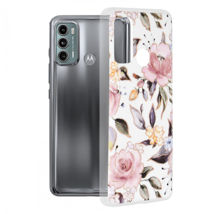 Techsuit - Marble Series - Motorola Moto G60 alb