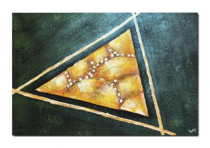 Tablou abstract Triunghi pictat manual, 90x60cm ulei pe panza in relief efect 3D