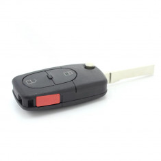 Carcasa cheie tip briceag, Audi, 2+1 butoane, cu buton panica si baterie CR 2032