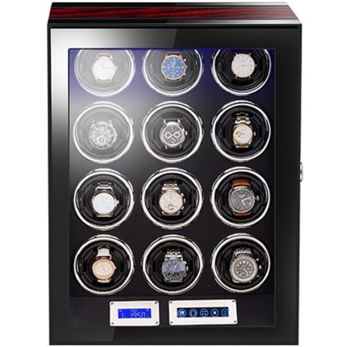 Cutie intors ceasuri automatice cu amprenta iUni, Luxury Watch Winder 12, Mahon-Negru