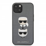 Husa telefon Karl Lagerfeld pentru iPhone 13, Saffiano Karl and Choupette Heads, Silver