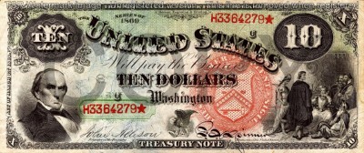 10 dolari 1869 Reproducere Bancnota USD , Dimensiune reala 1:1 foto