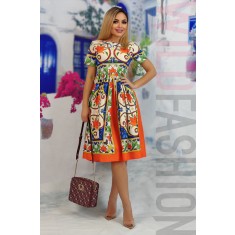 E430RR-100 Rochie midi cu imprimeu colorat si maneci scurte