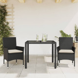 Set mobilier de gradina cu perne 3 piese negru poliratan&amp;sticla GartenMobel Dekor, vidaXL