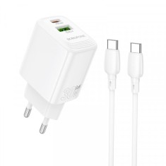 Incarcator Retea Cu Cablu USB-C Borofone BN29 Fuente, 30W, 3A, 1 x USB-A - 1 x USB-C, Alb foto