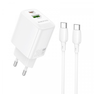 Incarcator Retea Cu Cablu USB-C Borofone BN29 Fuente, 30W, 3A, 1 x USB-A - 1 x USB-C, Alb foto