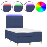 Cumpara ieftin Pat cu arcuri, saltea si LED, albastru, 120x190 cm, textil