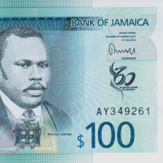 Bancnota Jamaica 100 Dolari 2022 - P97 UNC ( comemorativa, polimer )